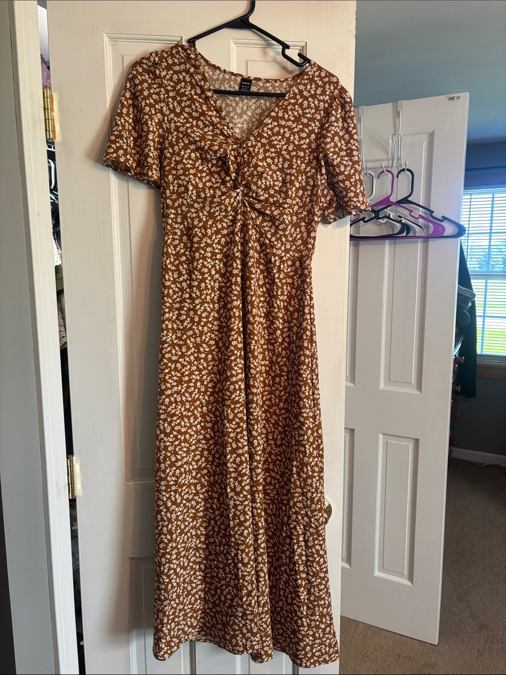 SHEIN Brown Floral Tie-Front Maxi Dress